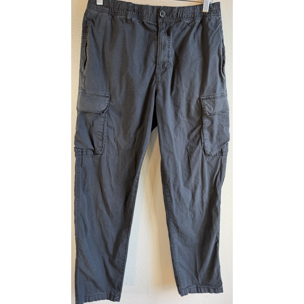 H&M Men's Black Cotton Canvas Cargo Pants Elastic Waist Zip Button Tapered Small